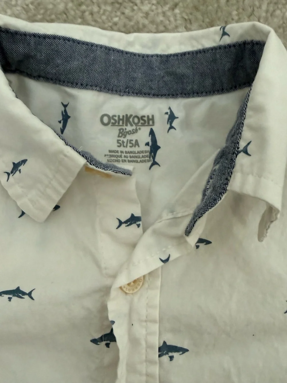 OshKosh B'gosh White Short-Sleeve Shark Print Shirt
